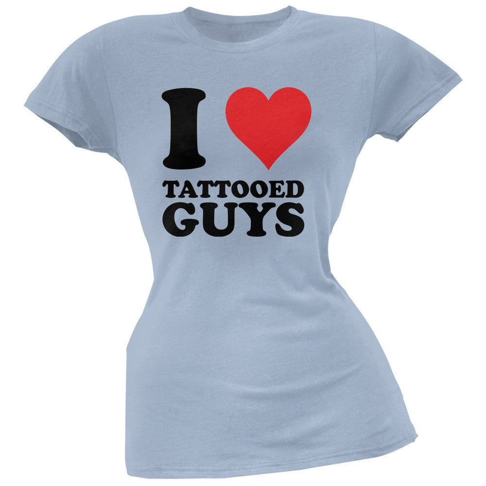 I Heart Tattooed Guys Light Blue Juniors Soft T-Shirt Juniors T-Shirts Old Glory 2XL Blue