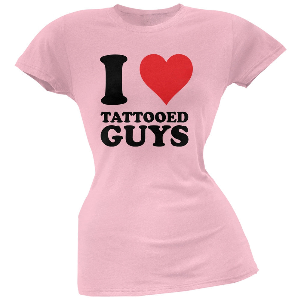 I Heart Tattooed Guys Pink Juniors Soft T-Shirt Juniors T-Shirts Old Glory 2XL Pink