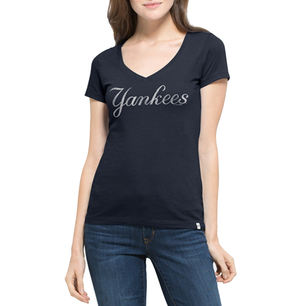New York Yankees - Flanker Logo MVP Juniors V-Neck T-Shirt Juniors T-Shirts New York Yankees LG Blue