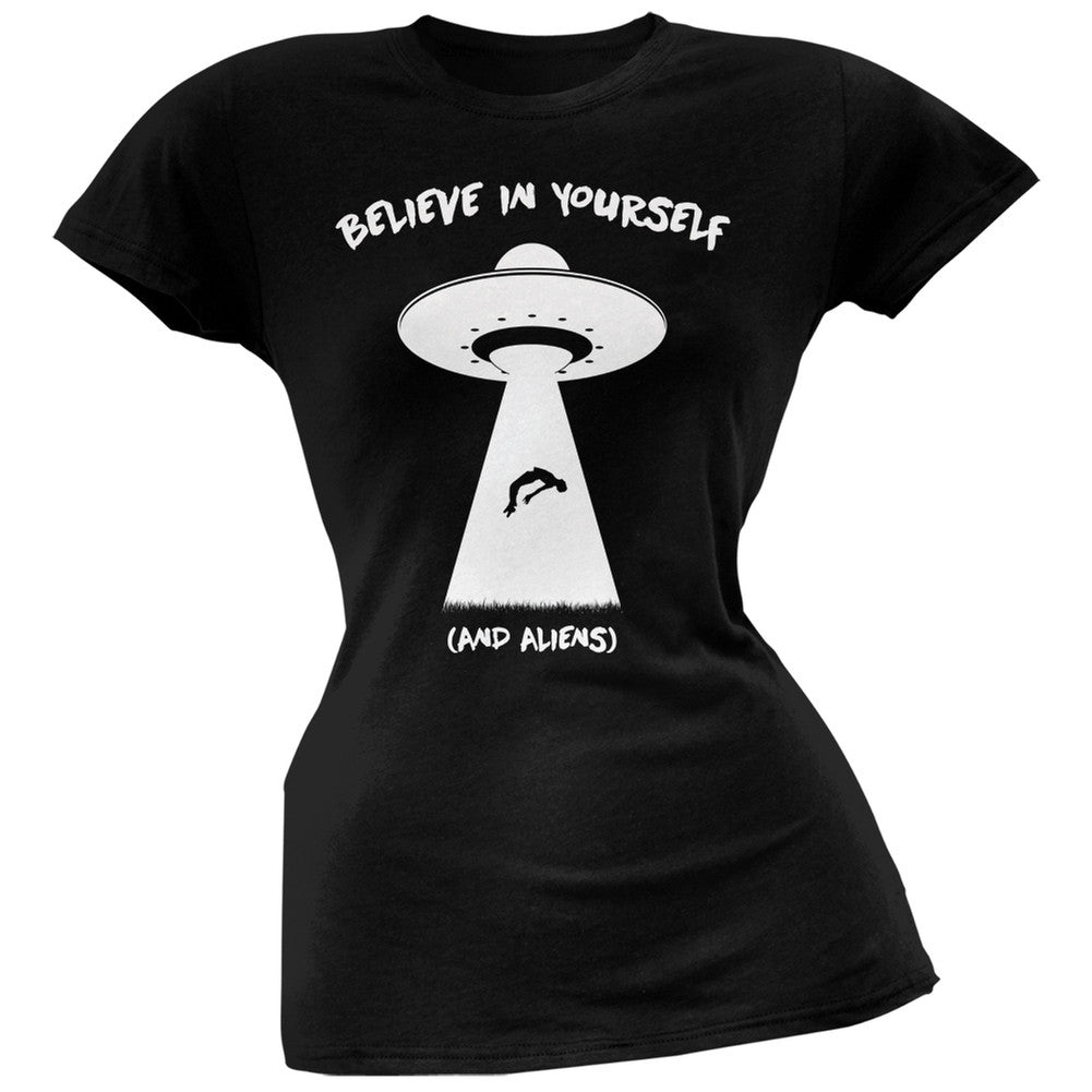Believe In Yourself (and aliens) Black Juniors Soft T-Shirt Juniors T-Shirts Old Glory 2XL Black