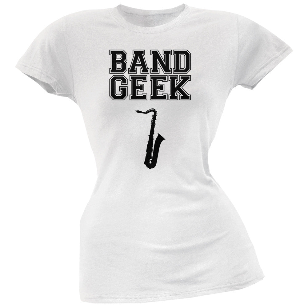 Band Geek Sax White Soft Juniors T-Shirt Juniors T-Shirts Old Glory 2XL White