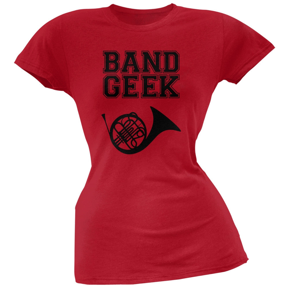 Band Geek French Horn Red Soft Juniors T-Shirt Juniors T-Shirts Old Glory 2XL Red