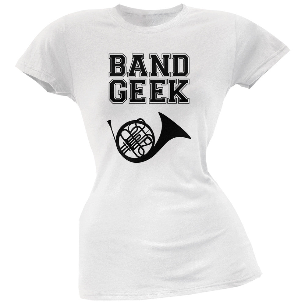 Band Geek French Horn White Soft Juniors T-Shirt Juniors T-Shirts Old Glory 2XL White