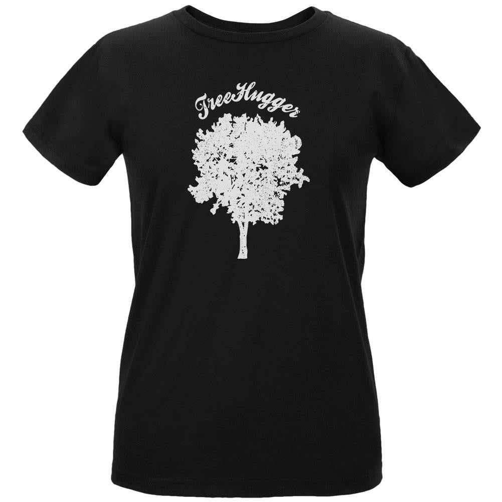 Earth Day - Treehugger Distressed Women's Organic Black T-Shirt Women's T-Shirts Old Glory LG Black