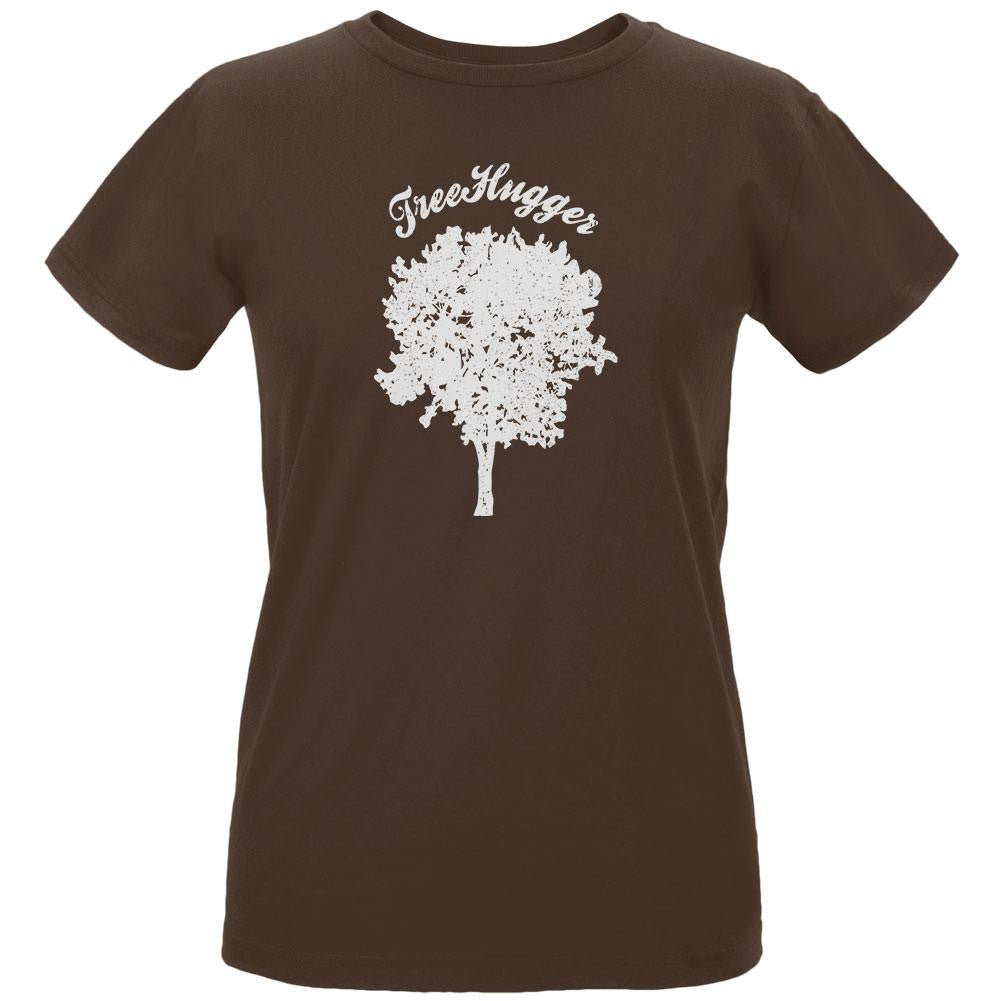 Earth Day - Treehugger Distressed Women's Organic Chocolate T-Shirt Women's T-Shirts Old Glory LG Brown