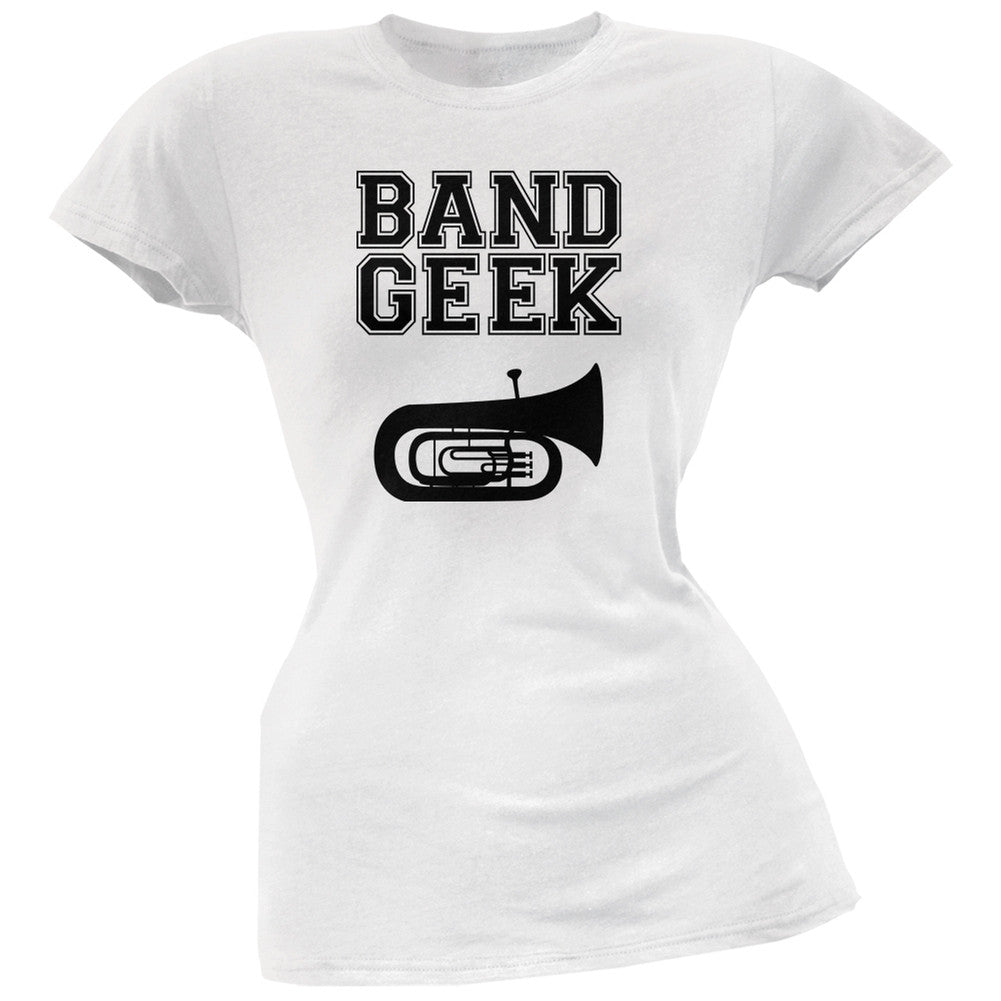 Band Geek Tuba White Soft Juniors T-Shirt Juniors T-Shirts Old Glory 2XL White