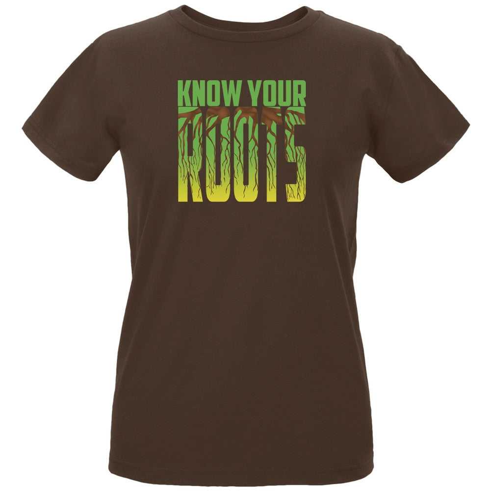 Earth Day - Know Your Roots Women's Organic Chocolate T-Shirt Women's T-Shirts Old Glory LG Brown