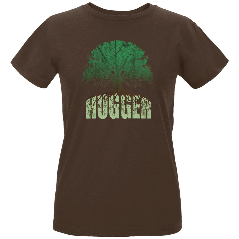 Earth Day - Rooted Tree Hugger Women's Organic Chocolate T-Shirt Women's T-Shirts Old Glory LG Brown