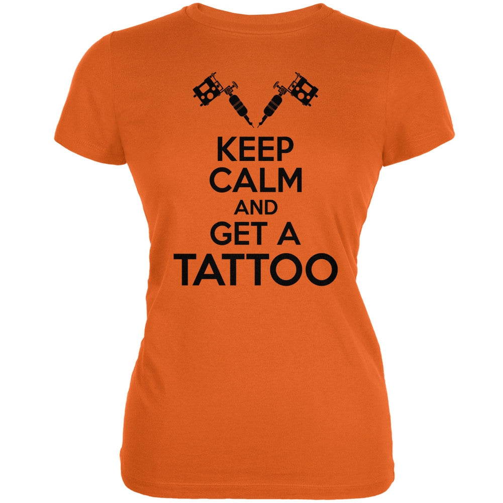 Keep Calm Get A Tattoo Orange Juniors Soft T-Shirt Juniors T-Shirts Old Glory 2XL Orange