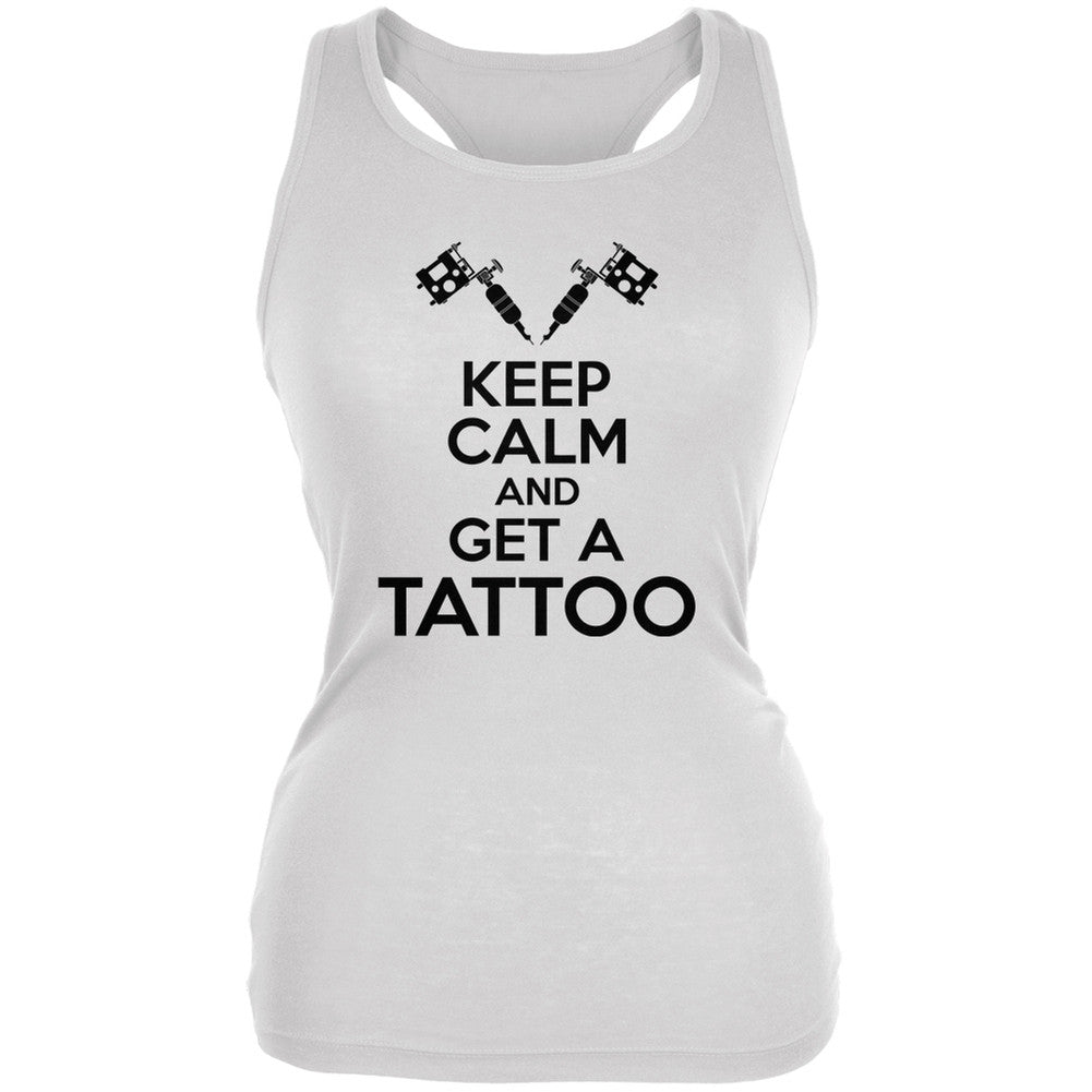 Keep Calm Get A Tattoo White Juniors Soft Tank Top Juniors Tank Tops Old Glory 2XL White