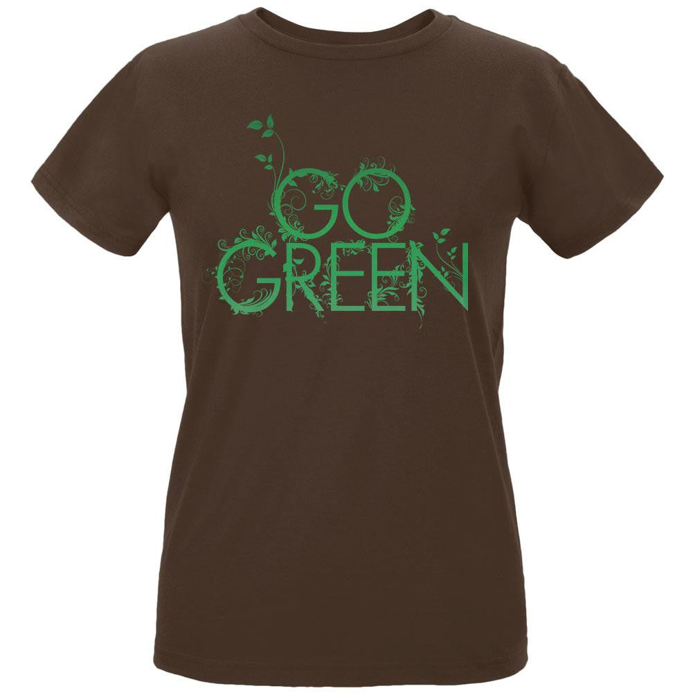 Earth Day - Go Green Women's Organic Chocolate T-Shirt Women's T-Shirts Old Glory LG Brown