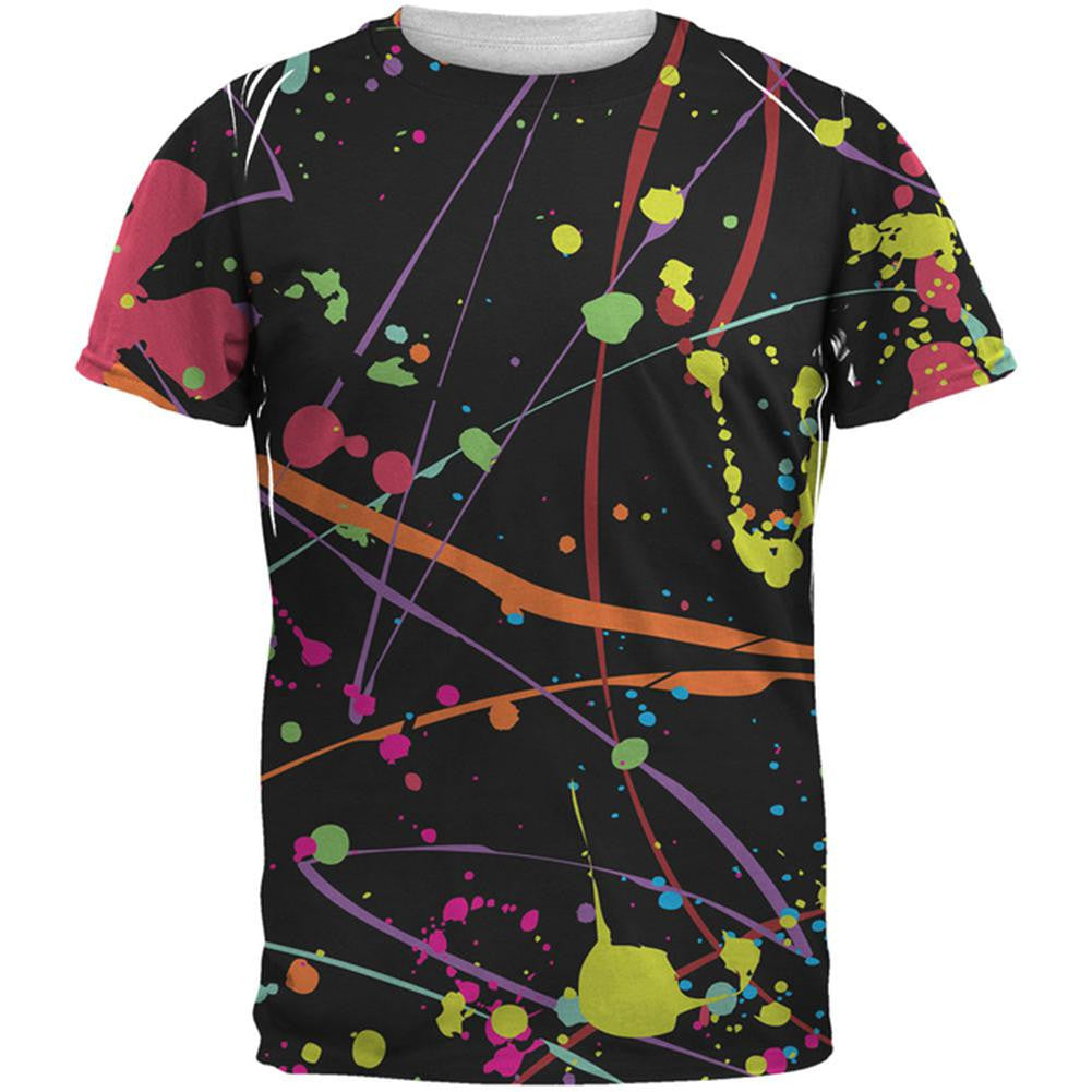 Splatter Paint Black All Over Adult T-Shirt Men's T-Shirts Old Glory 2XL White