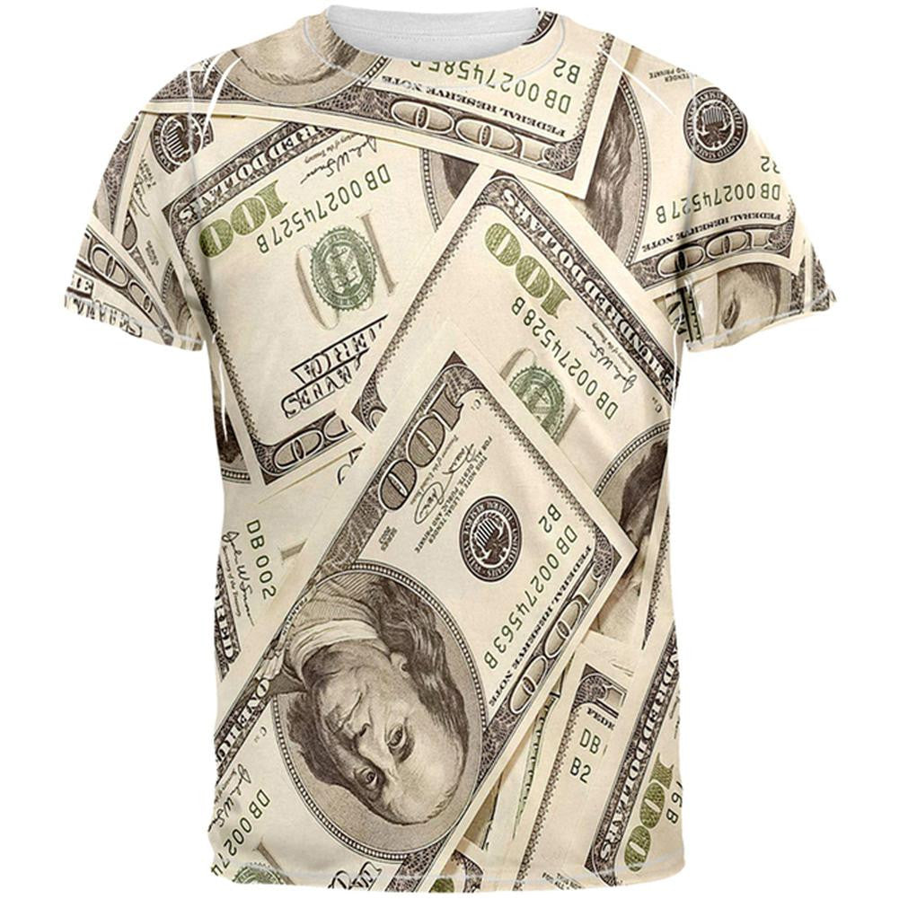 Money All Over Adult T-Shirt Men's T-Shirts Old Glory 2XL White