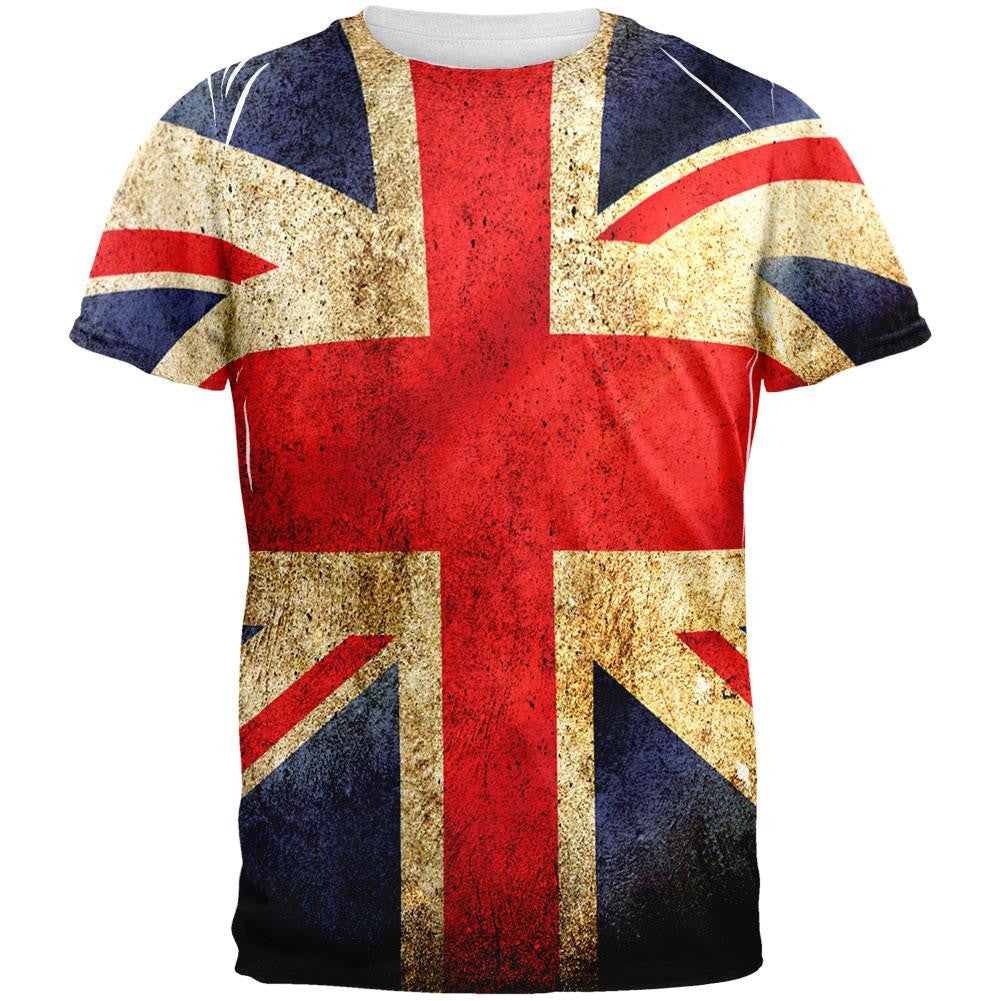 British Flag All Over Adult T-Shirt Men's T-Shirts Old Glory 2XL White