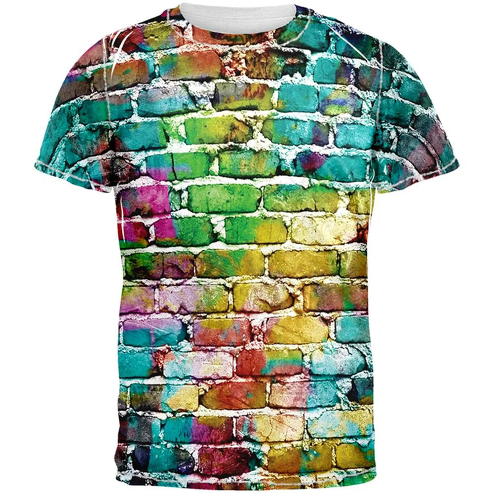 Colored Bricks All Over Adult T-Shirt Men's T-Shirts Old Glory 2XL White