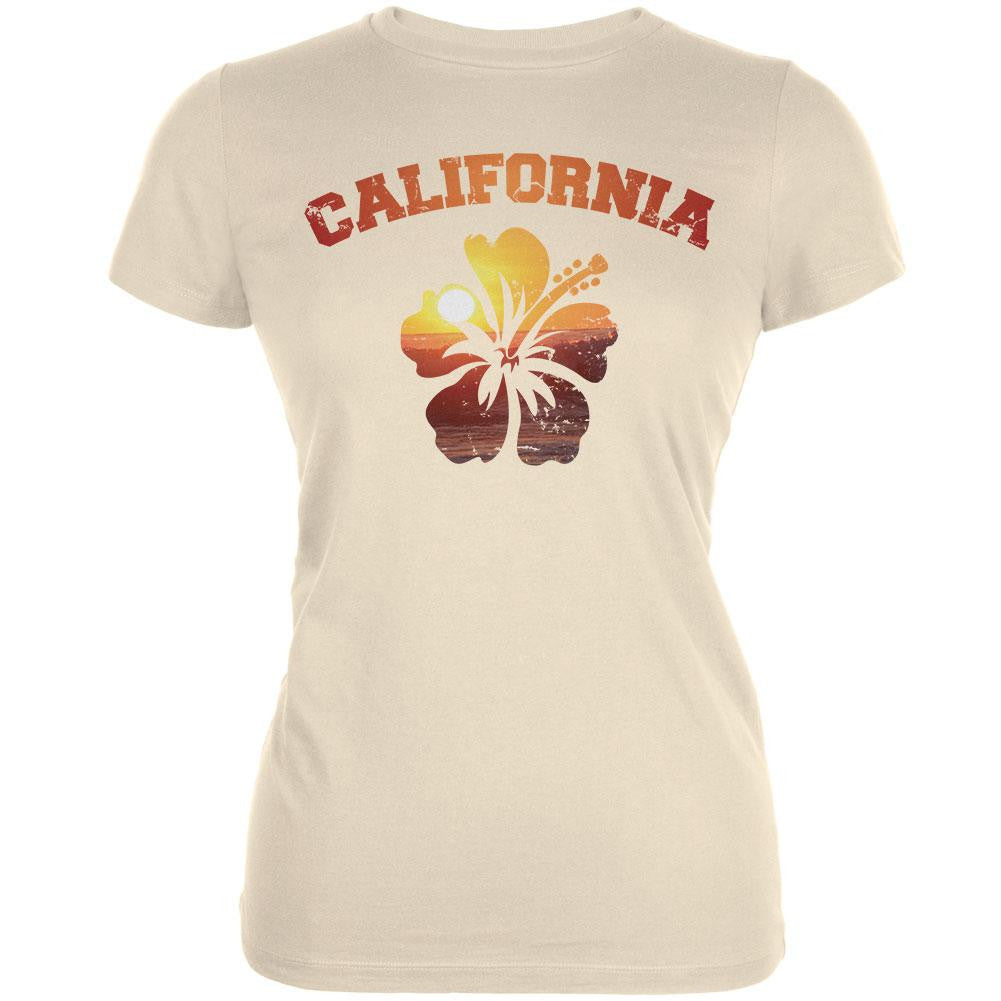 California Hibiscus Cream Juniors Soft T-Shirt Juniors T-Shirts Old Glory 2XL Off-White