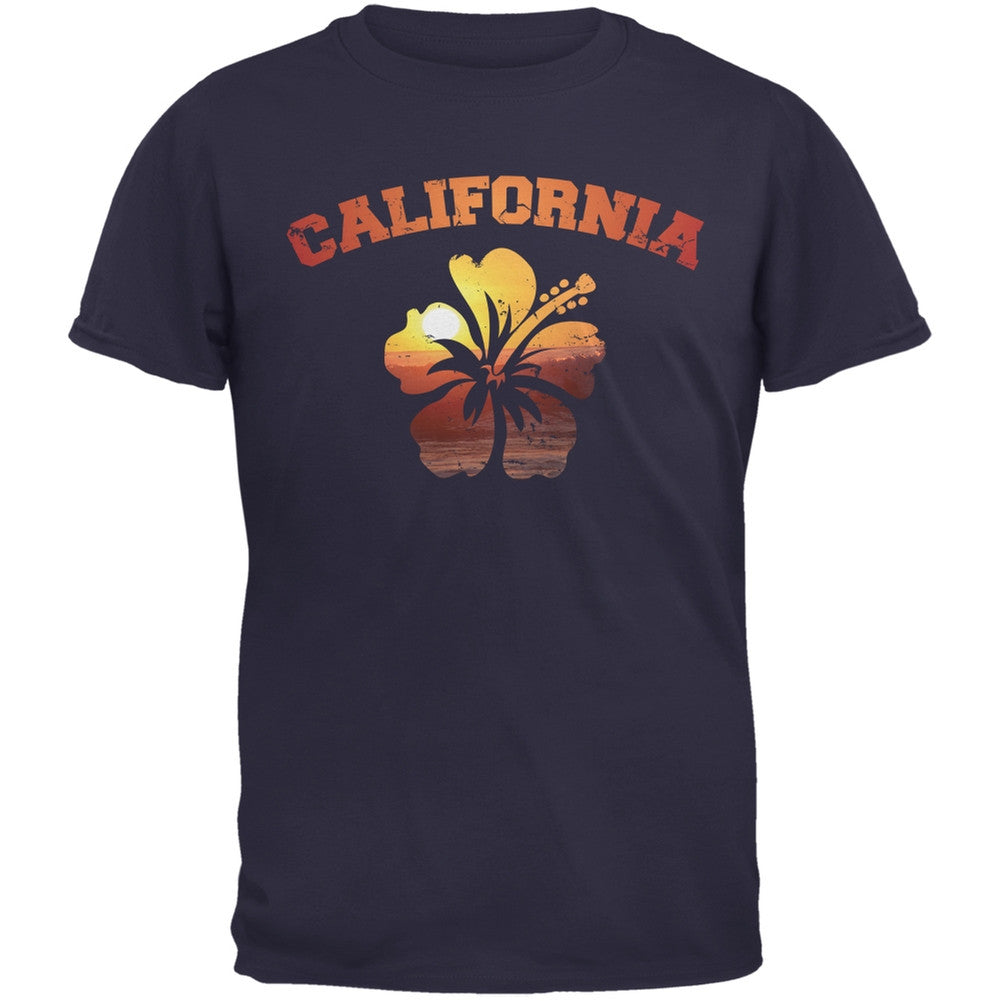California Hibiscus Navy Adult T-Shirt Men's T-Shirts Old Glory 2XL Blue