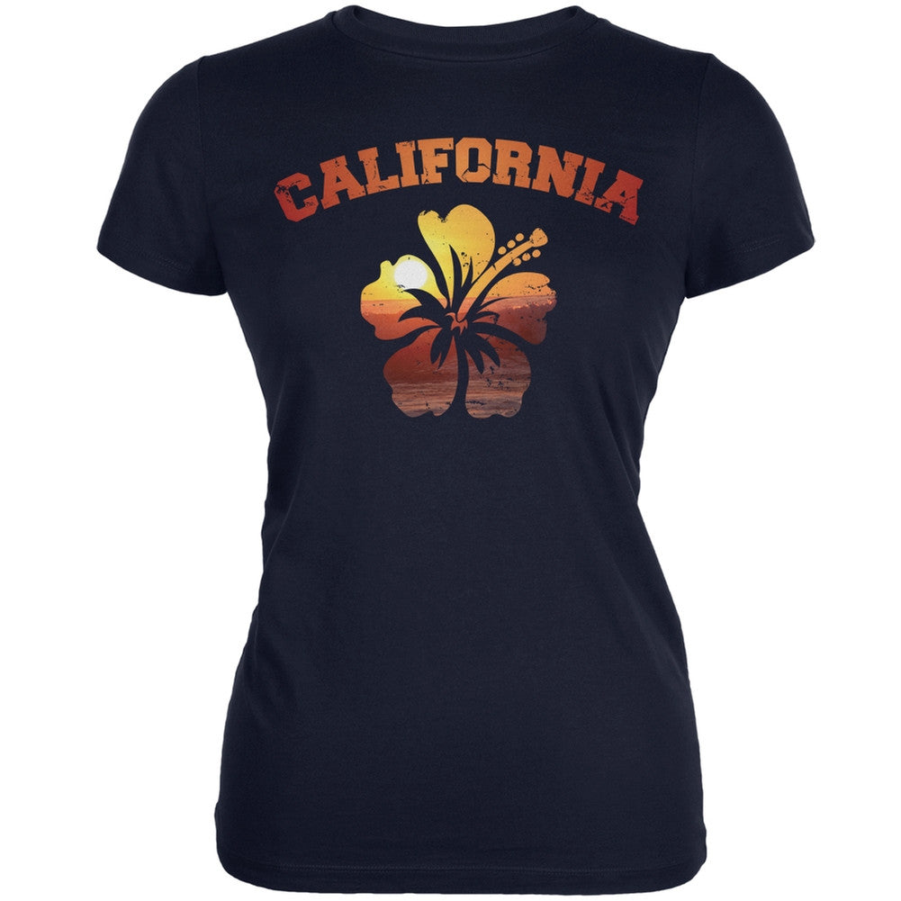 California Hibiscus Navy Juniors Soft T-Shirt Juniors T-Shirts Old Glory 2XL Blue