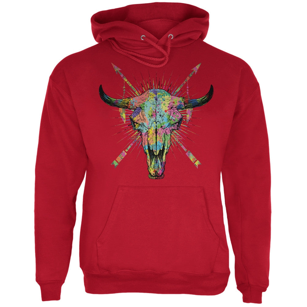 Splatter Cow Skull Red Adult Hoodie Men's Hoodies Old Glory 2XL Red