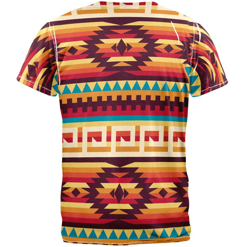 Native American Pattern Red All Over Adult T-Shirt Men's T-Shirts Old Glory