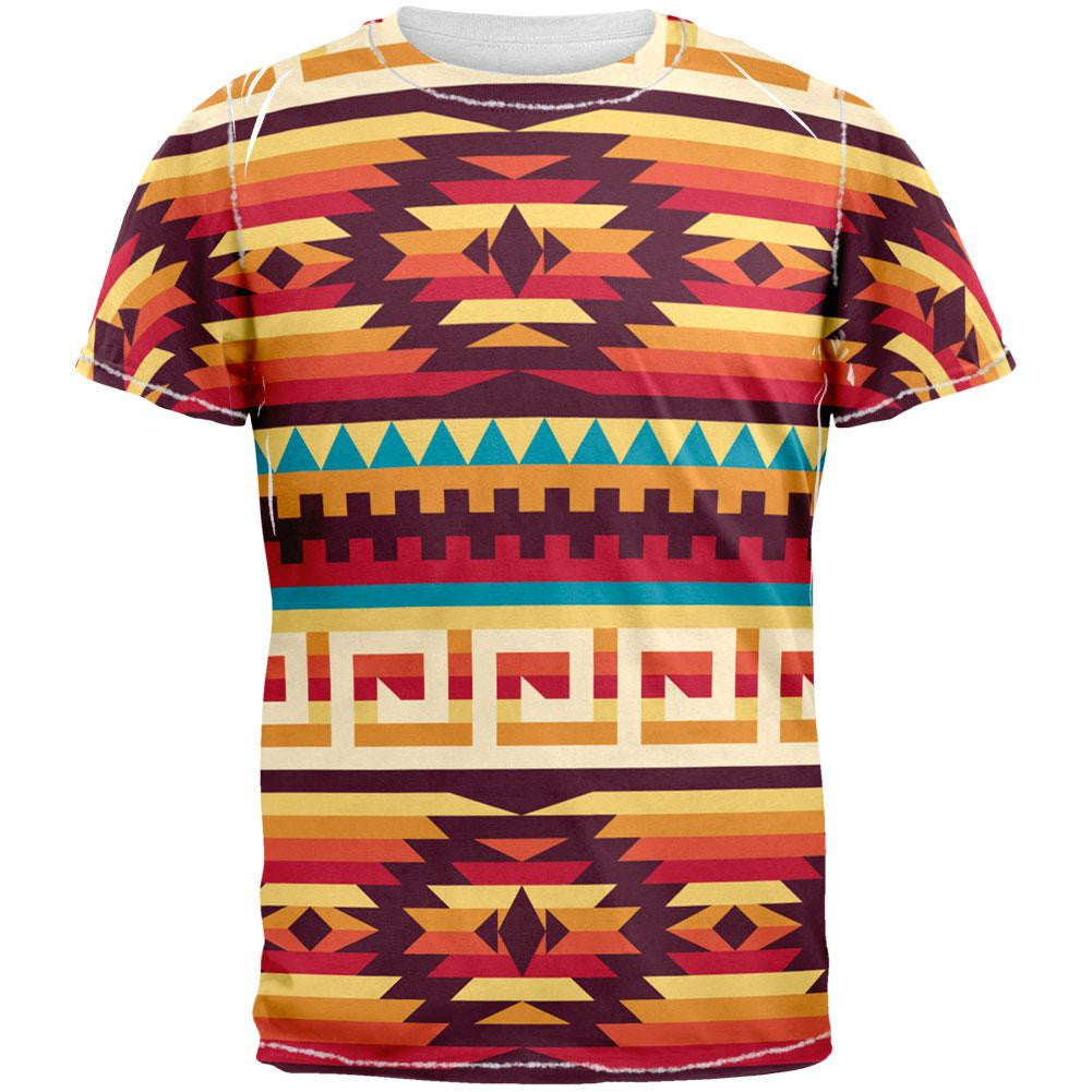 Native American Pattern Red All Over Adult T-Shirt Men's T-Shirts Old Glory 2XL Multi