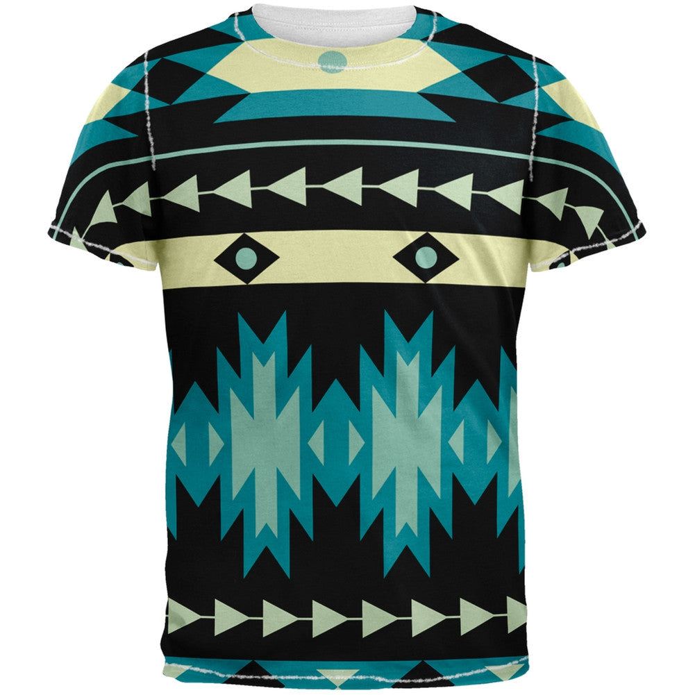 Native American Pattern Blue All Over Adult T-Shirt Men's T-Shirts Old Glory 2XL Multi