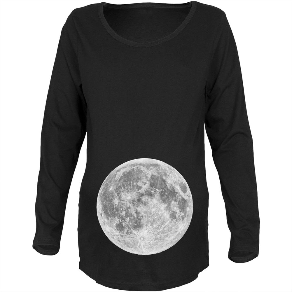 Earth's Moon Belly Black Maternity Soft Long Sleeve T-Shirt Maternity T-Shirts Old Glory 2XL Black