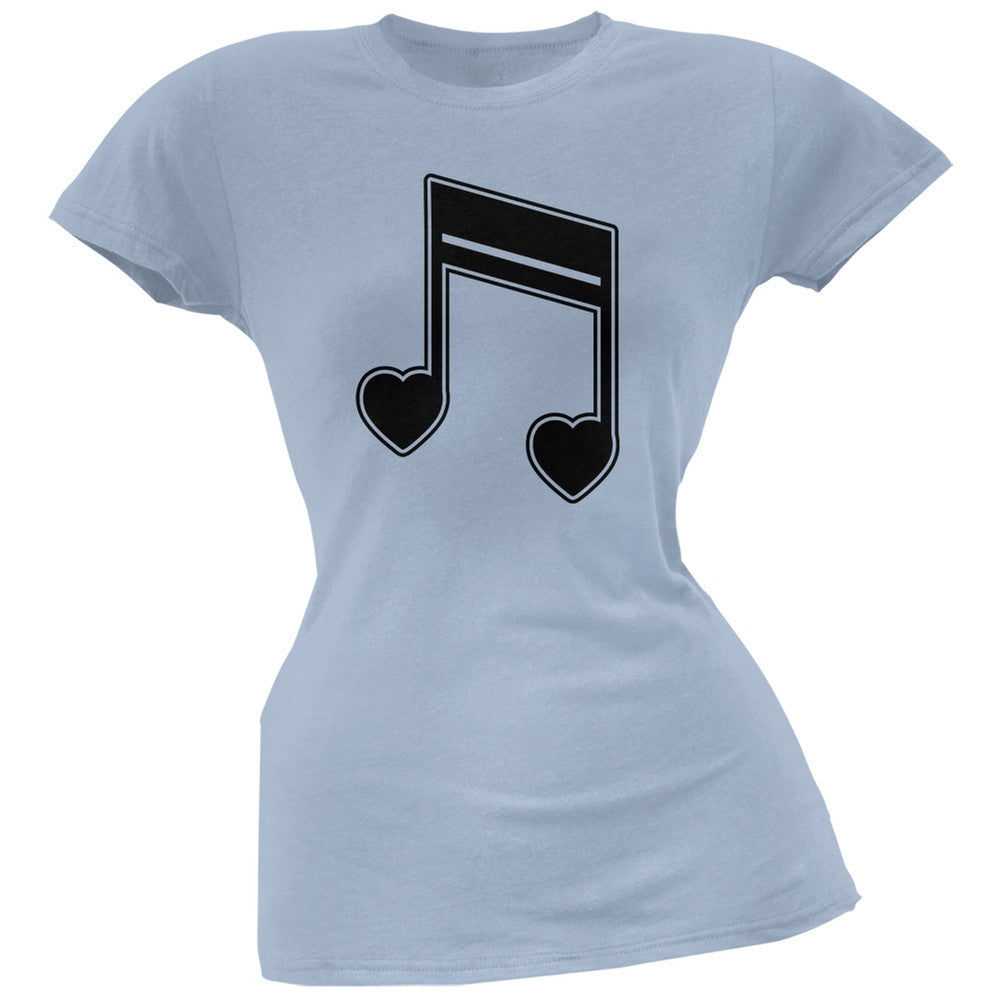 16th Note Hearts Light Blue Soft Juniors T-Shirt Juniors T-Shirts Old Glory 2XL Blue