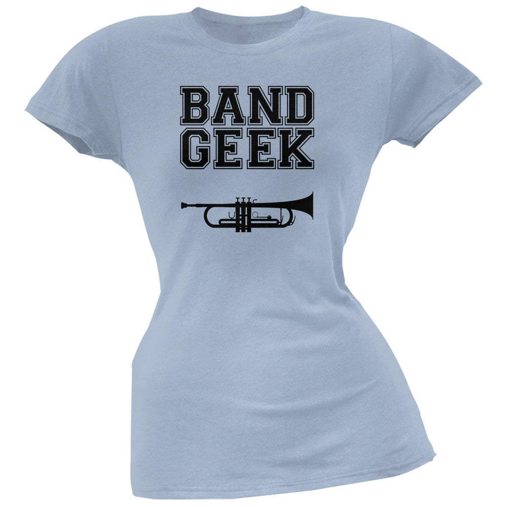 Band Geek Trumpet Light Blue Soft Juniors T-Shirt Juniors T-Shirts Old Glory 2XL Blue
