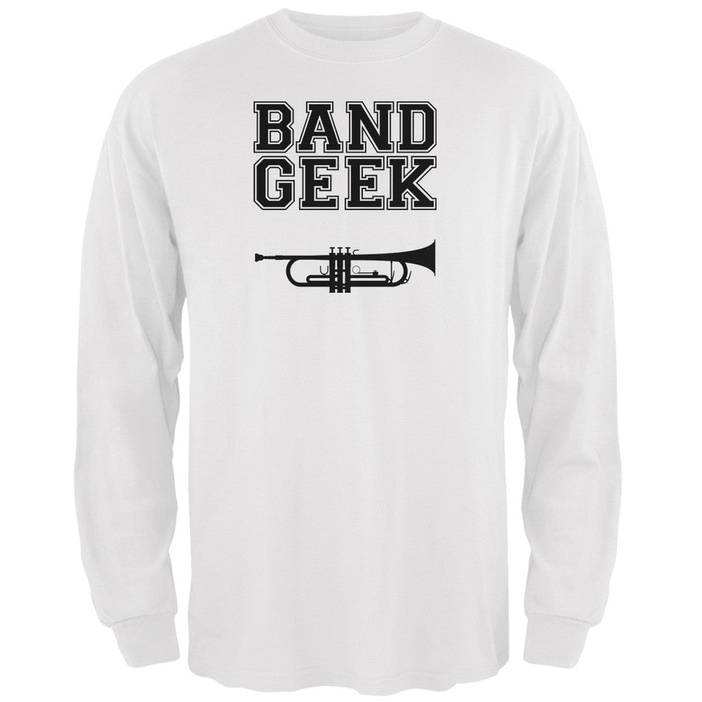 Band Geek Trumpet White Adult Long Sleeve T-Shirt Men's Long Sleeves Old Glory 2XL White