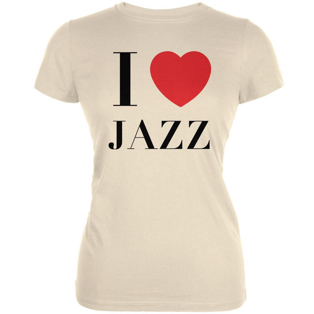 I Heart Jazz Cream Juniors Soft T-Shirt Juniors T-Shirts Old Glory 2XL Off-White