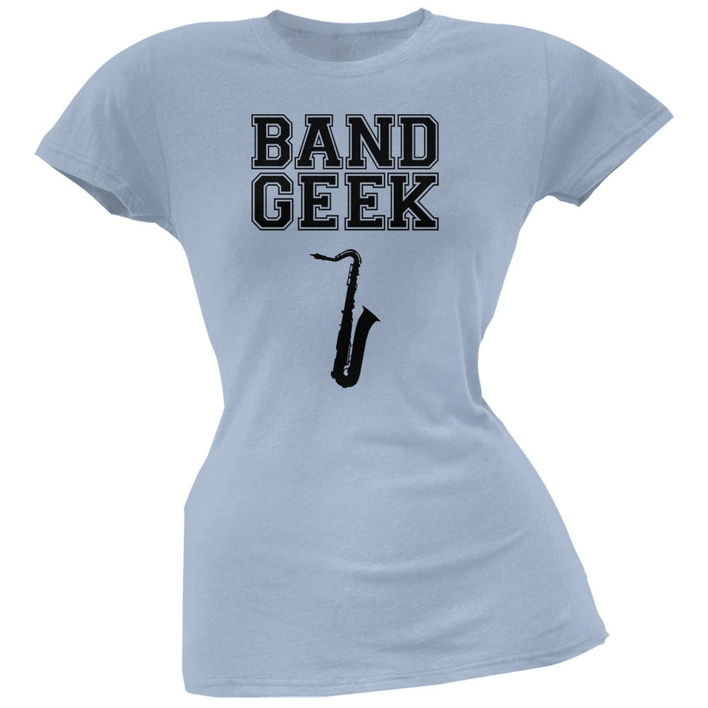 Band Geek Sax Light Blue Soft Juniors T-Shirt Juniors T-Shirts Old Glory 2XL Blue