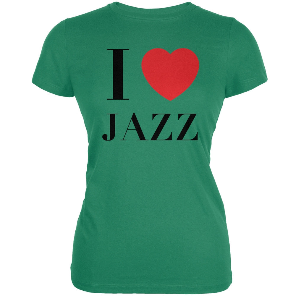 I Heart Jazz Kelly Green Juniors Soft T-Shirt Juniors T-Shirts Old Glory 2XL Green