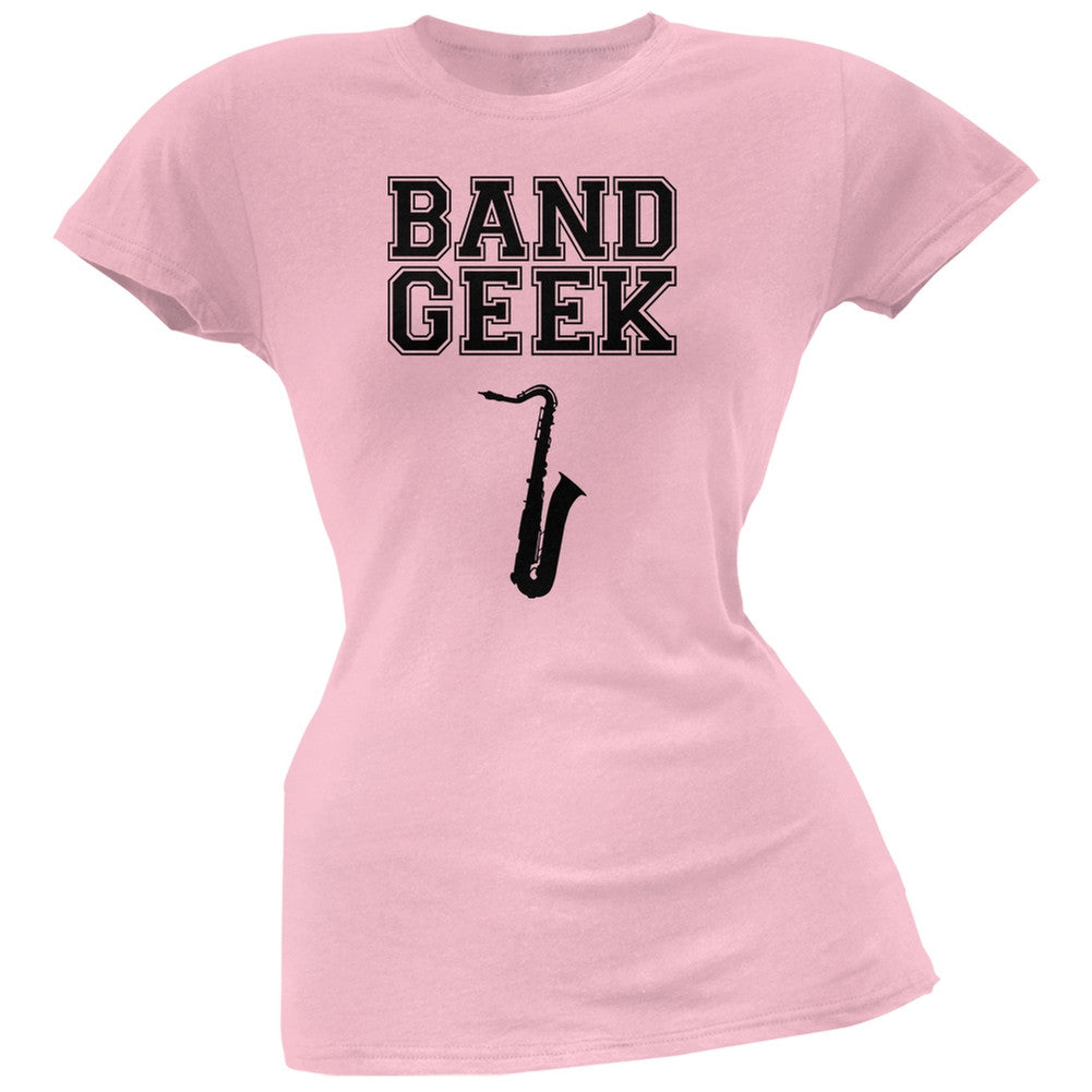 Band Geek Sax Light Pink Soft Juniors T-Shirt Juniors T-Shirts Old Glory 2X Pink