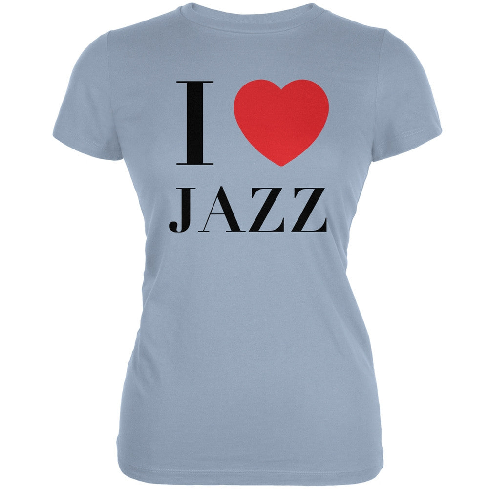 I Heart Jazz Light Blue Juniors Soft T-Shirt Juniors T-Shirts Old Glory 2XL Blue