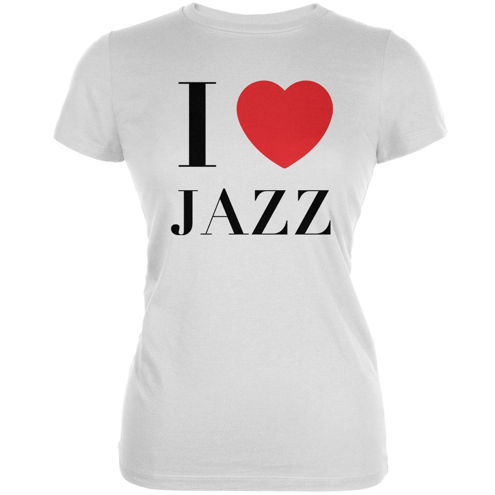I Heart Jazz White Juniors Soft T-Shirt Juniors T-Shirts Old Glory 2XL White