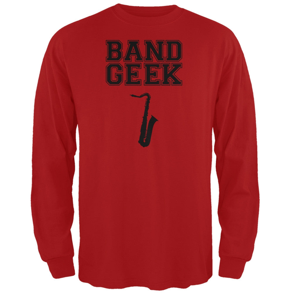 Band Geek Sax Red Adult Long Sleeve T-Shirt Men's Long Sleeves Old Glory 2XL Red