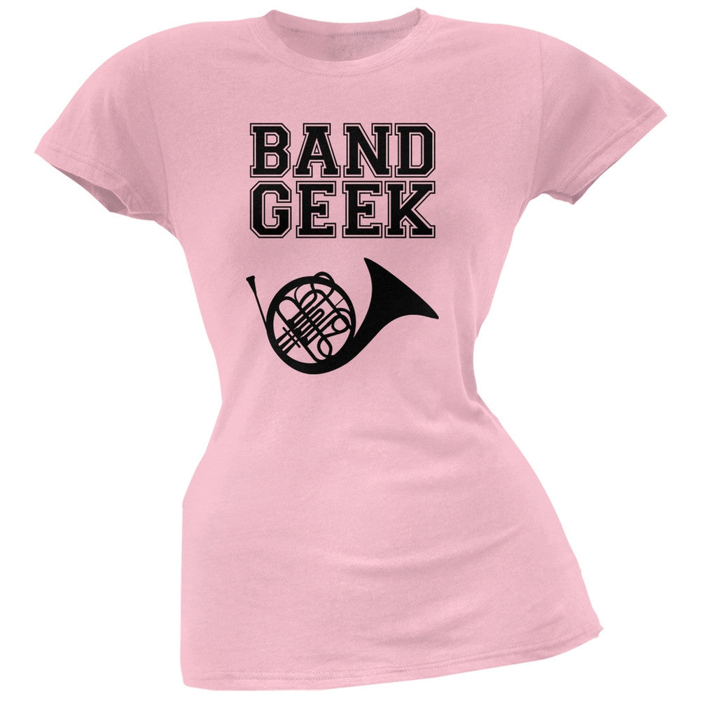 Band Geek French Horn Light Pink Soft Juniors T-Shirt Juniors T-Shirts Old Glory 2X Pink