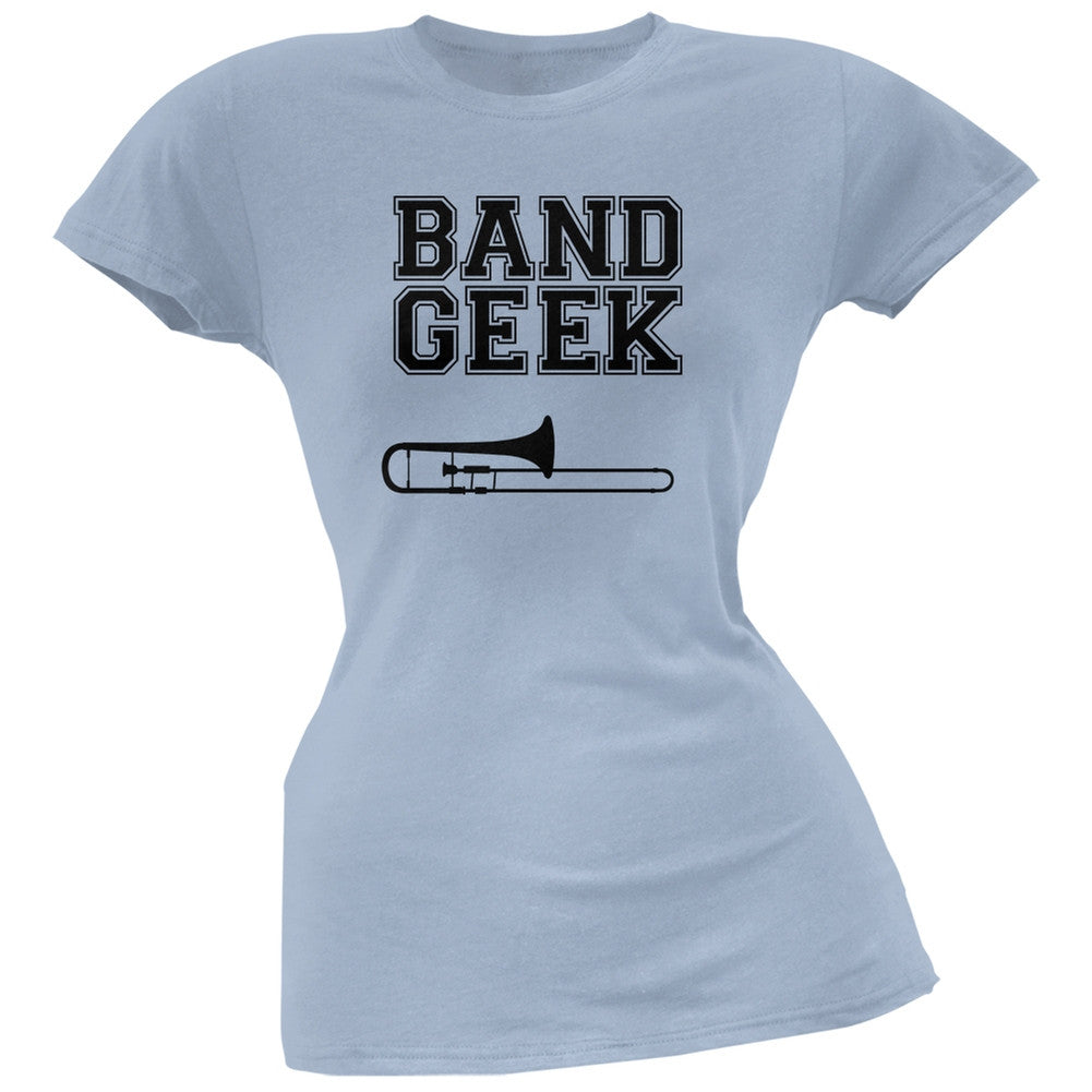 Band Geek Trombone Light Blue Soft Juniors T-Shirt Juniors T-Shirts Old Glory 2XL Blue