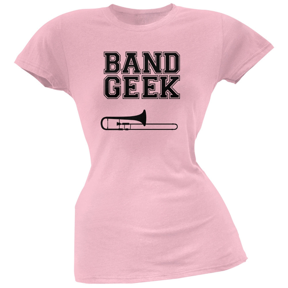 Band Geek Trombone Light Pink Soft Juniors T-Shirt Juniors T-Shirts Old Glory 2X Pink