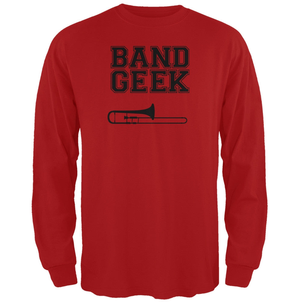 Band Geek Trombone Red Adult Long Sleeve T-Shirt Men's Long Sleeves Old Glory 2XL Red