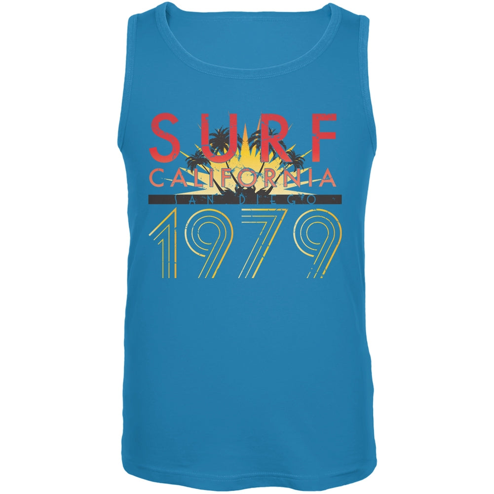 Cali Surf 1979 Turquoise Adult Tank Top Men's Tank Tops Old Glory LG Blue