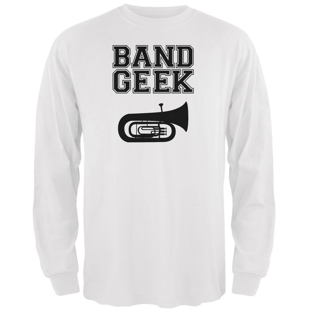 Band Geek Tuba White Adult Long Sleeve T-Shirt Men's Long Sleeves Old Glory 2XL White