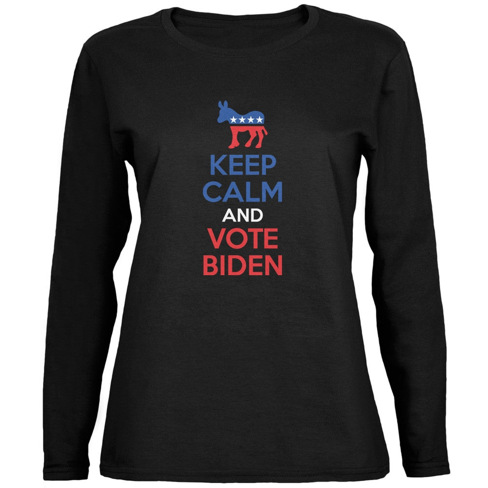 Election 2016 Keep Calm Vote Biden Black Ladies Long Sleeve T-Shirt Women's Long Sleeves Old Glory 2XL Black