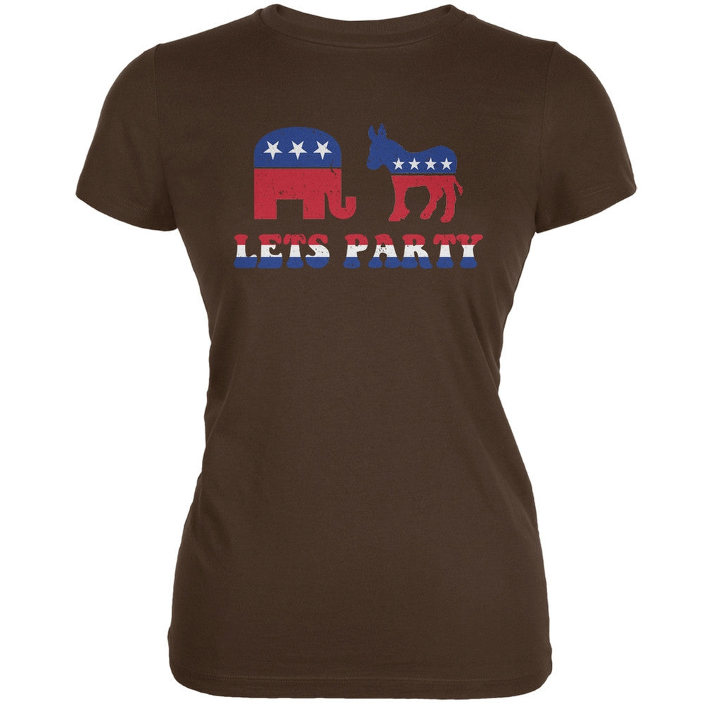 Election - Let's Party Brown Juniors Soft T-Shirt Juniors T-Shirts Old Glory 2XL Brown