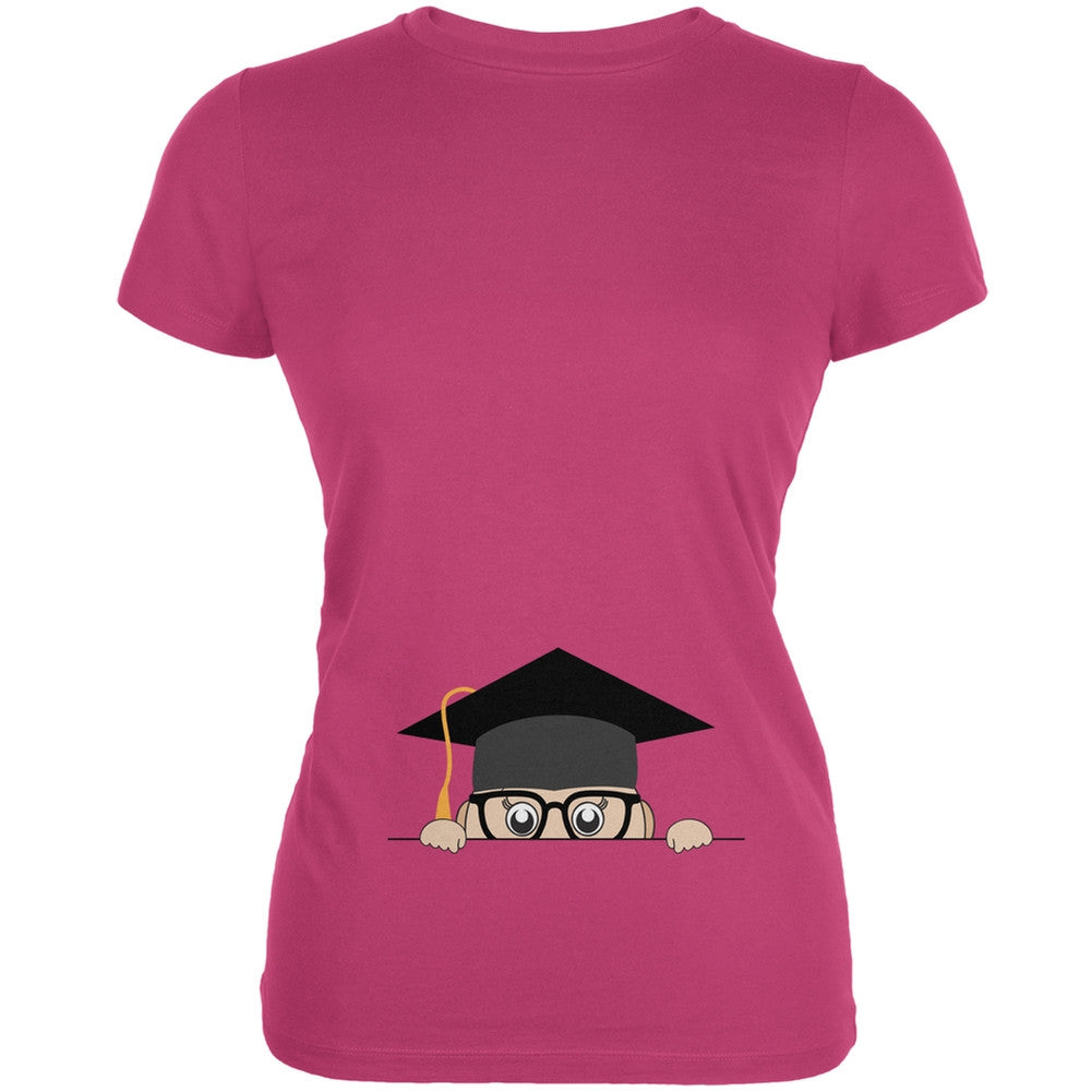 Peeking Baby Graduation Berry Pink Juniors Soft T-Shirt Juniors T-Shirts Old Glory 2XL Pink