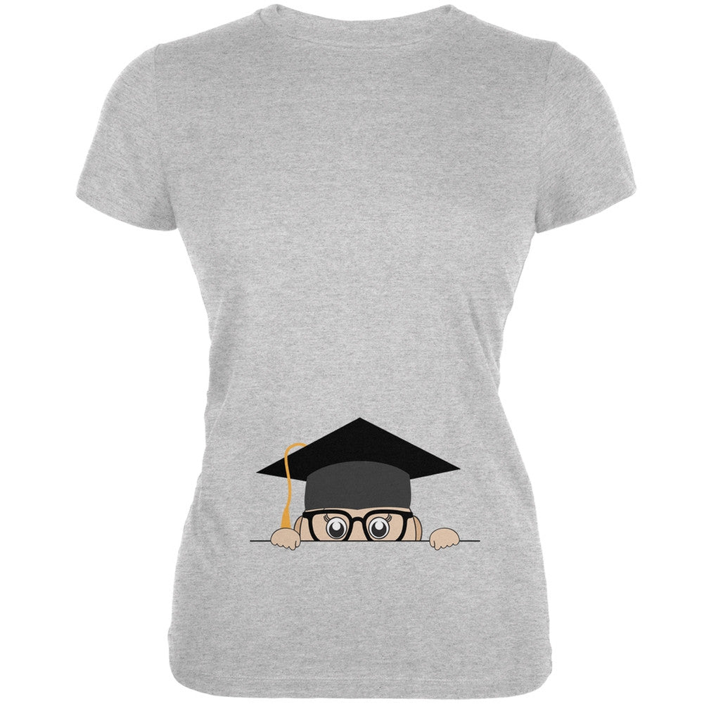 Peeking Baby Graduation Heather Grey Juniors Soft T-Shirt Juniors T-Shirts Old Glory 2XL Grey