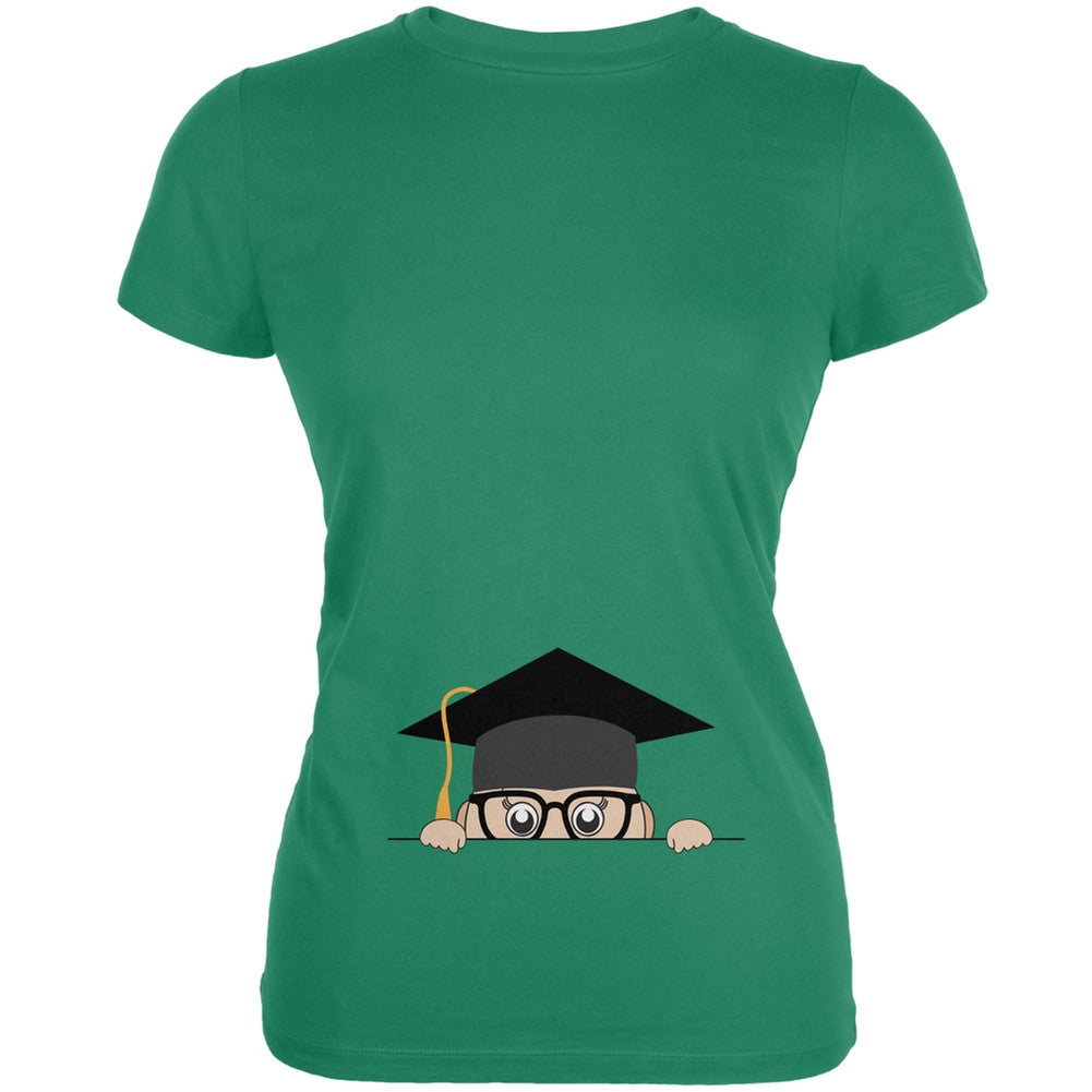 Peeking Baby Graduation Kelly Green Juniors Soft T-Shirt Juniors T-Shirts Old Glory 2XL Green