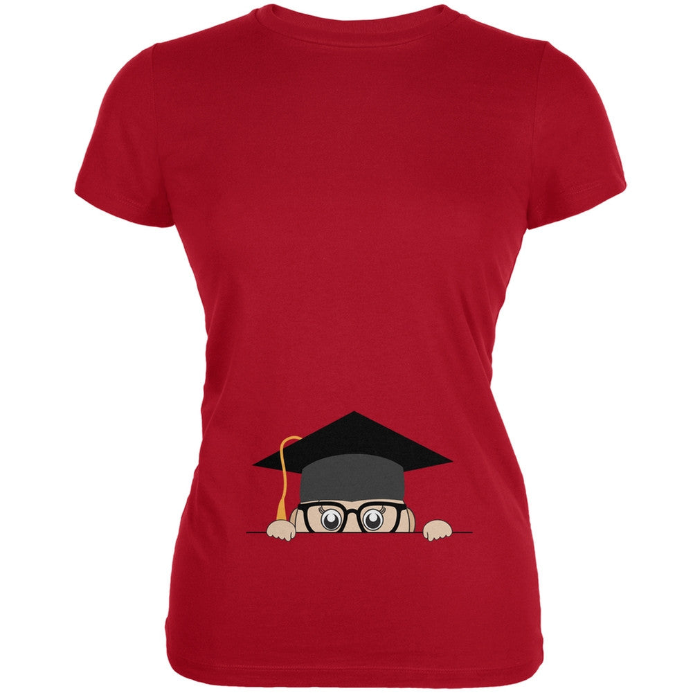 Peeking Baby Graduation Red Juniors Soft T-Shirt Juniors T-Shirts Old Glory 2XL Red