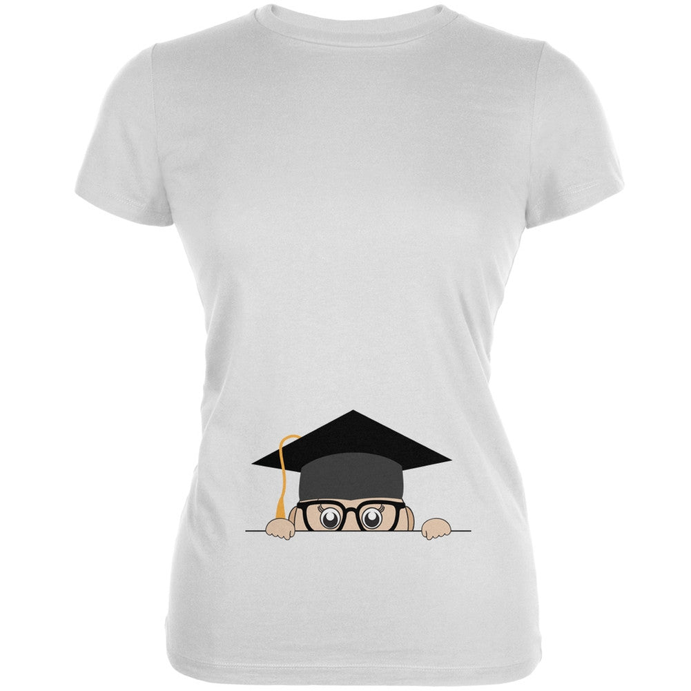Peeking Baby Graduation White Juniors Soft T-Shirt Juniors T-Shirts Old Glory 2XL White